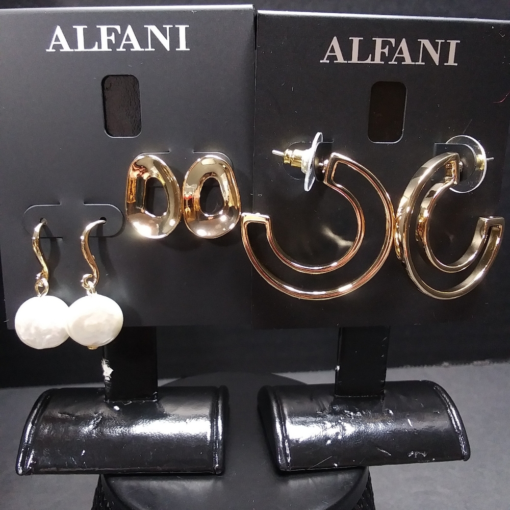 ALFANI Elegant Gold Tone Pierced Earrings 3 Classic Pairs Post & Wire NWT